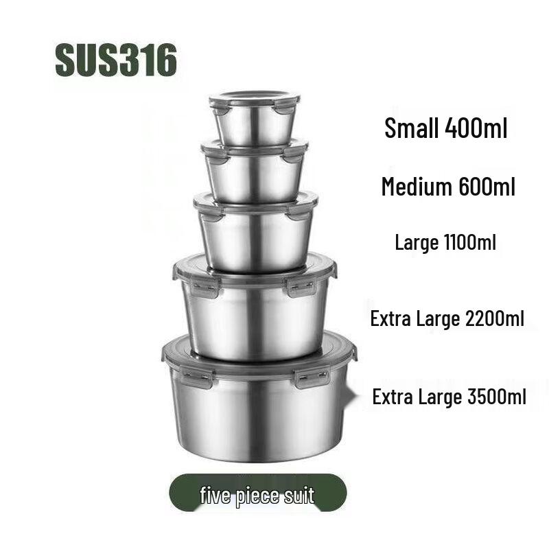 Fanshi Jiapin 316 Medical Grade Stainless Steel Round Airtight Food Container Set