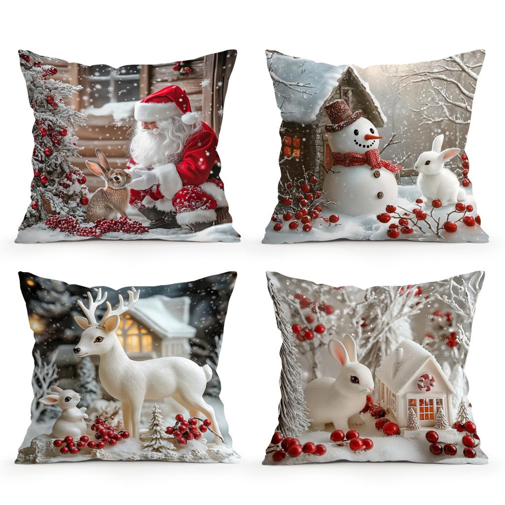 Christmas Rabbit Cushion Pillowcase Printed Polyester 45X45Cm Throw Pillowcover Decorative Sofa Cushion Pillowslip Home Decor