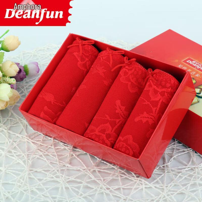 

Deanfun Женские праздничные красные хлопковые трусы-боксеры с кружевом, 4 шт. 2XL