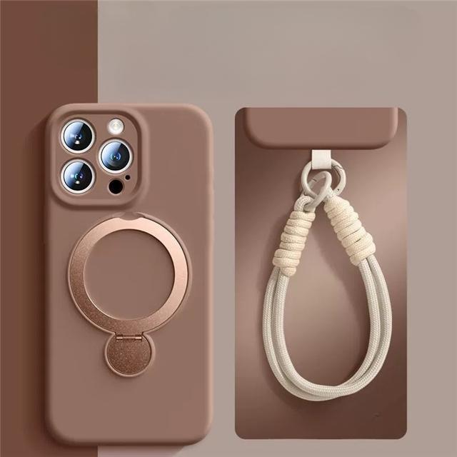 For iPhone 16 Pro Max Luxury Magsafe Magnetic Holder With Lanyard Liquid Silicone Phone Case For iPhone13 14 15 Protective Cover