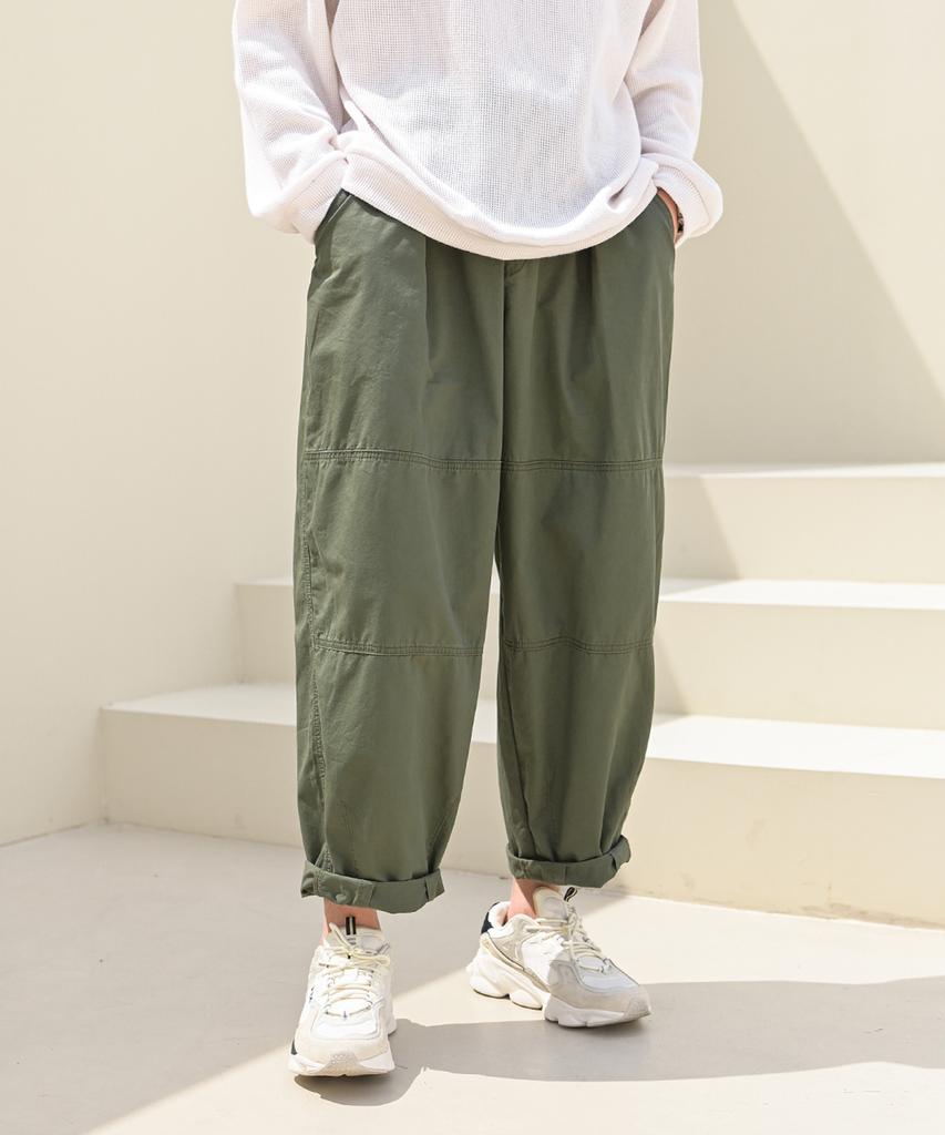 Jikeulib Elastic Waist Pintuck Balloon Wide Cargo Pants