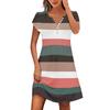 Women's Summer Button V-Neck Petal Sleeve Striped Gradient Bohemian Beach Dresses
