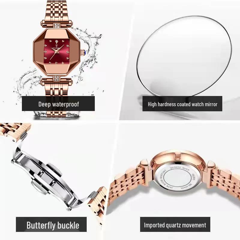 Schweizer Wasserdichte Damen Grüne Quadratische Quarz Armbanduhr - TikTok Trendartikel