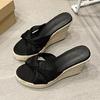 2025 Summer New Slope Heel Cool Slippers Women's Woven Hemp Rope Versatile Suede High Heel Outer Wear One-word Slippers Women