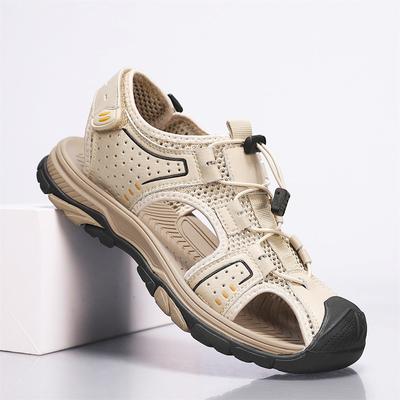 Fashion Anti-collision Toe Men's Sandals Cowhide Leather Male Summer Shoes Outdoor Beach Shoes Wear-resistant Outdoor Sneakers Sandals