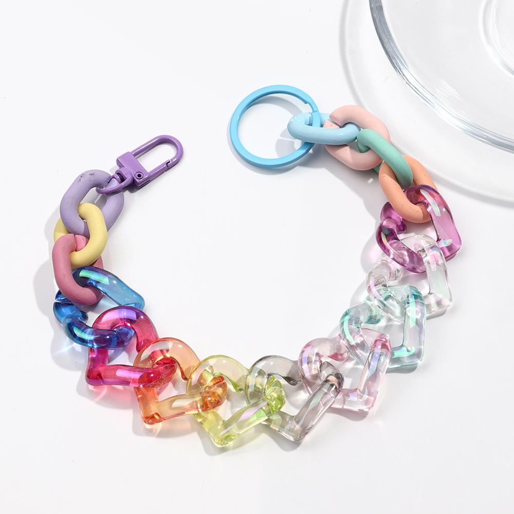 Colorful Acrylic Plastic Link Chain Keychain Creative Handmade Anti-lost Phone Key Ring For Women Girls DIY Jewelry Gifts