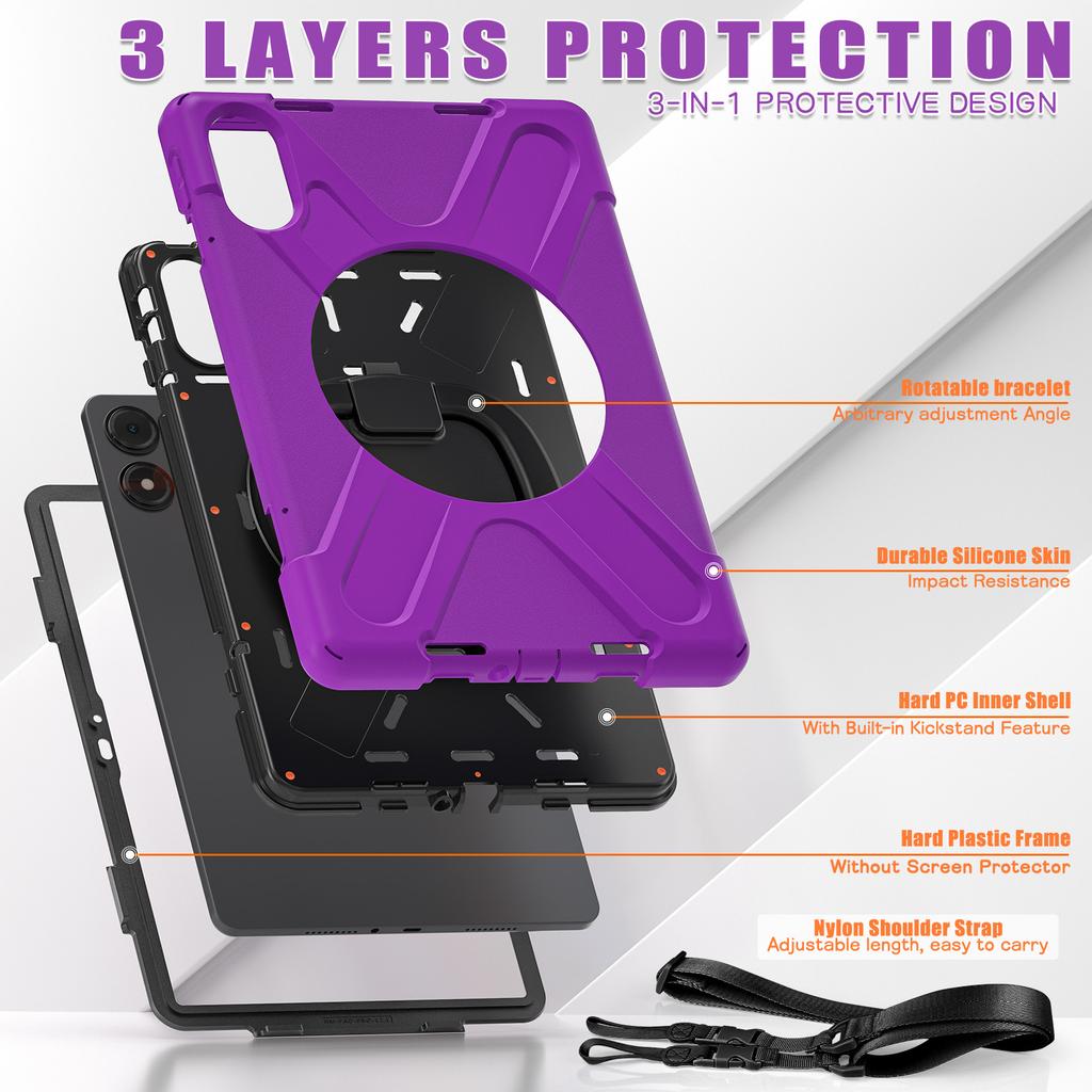 360 Rotating Kids Case Universal for Xiaomi Poco Pad Redmi Pad Pro 2024 12.1 Inch Heavy Duty Stand Cover with Shoulder Strap