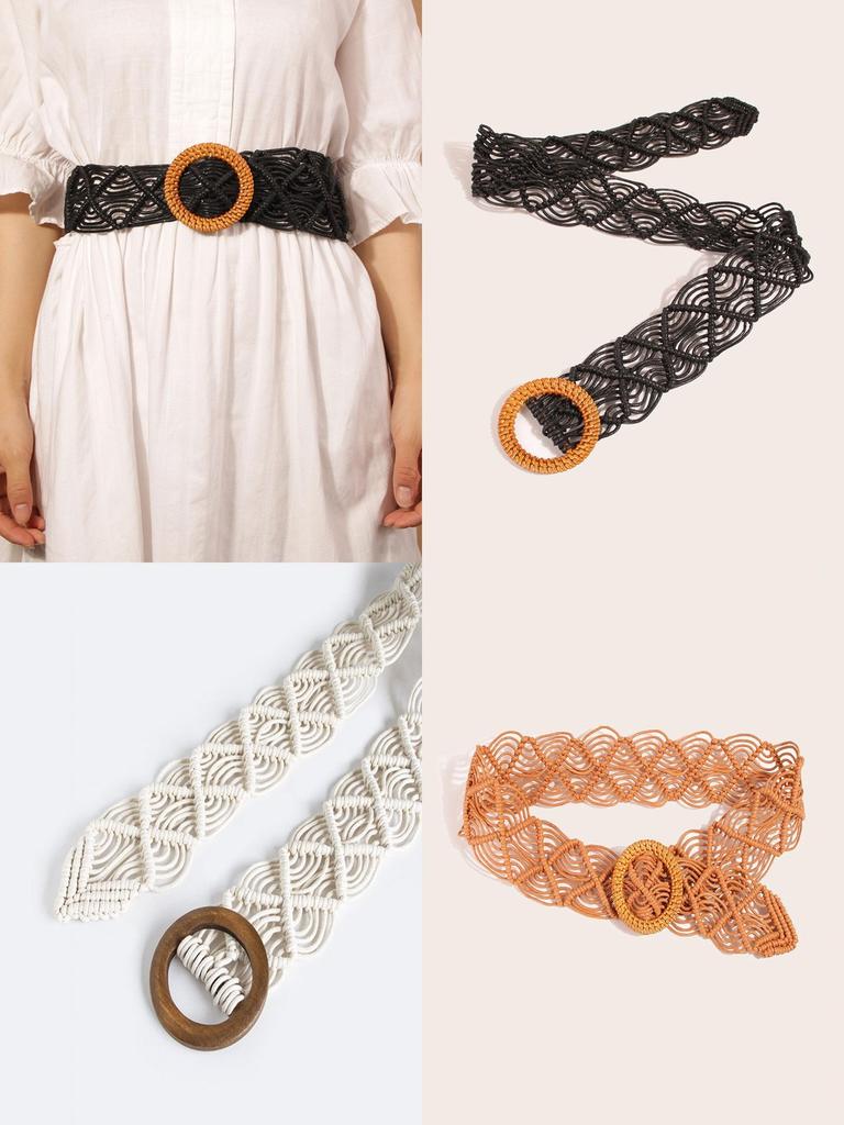 Ethnic Style Handmade Woven Waist Belt For Women With Hollow Carved Design For Dresses And Skirts
