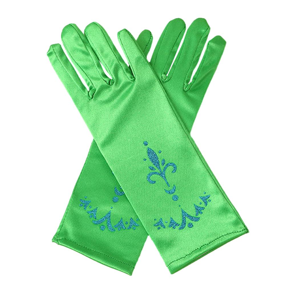 Girls Ice Princess Long Satin Gloves Sequins Print Snow Queen Dress Up Gloves Solid Color Kids Cosplay Performance Glove