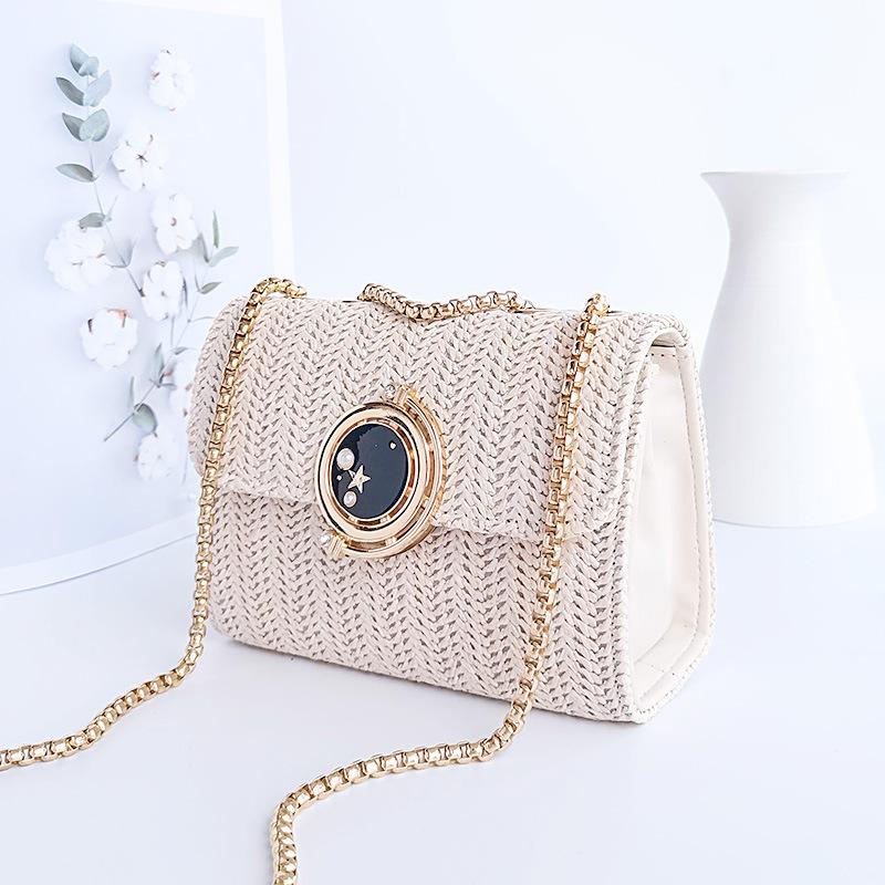 Fashion Wheat Ear Woven Shoulder Small Square Bag New Simple and Elegant Hard Messenger Solid Color Women's Bag