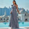 2025 Silver Sequin One-Shoulder Backless Prom Gown