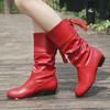 2020 Autumn and Winter Extra Large Size Student Knight Boots Supply Low Heel Round Head Rear Lace-up Warm Medium Boots Women