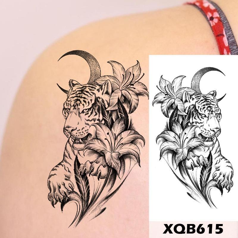 1 stk 210*114MM Havfrue Midlertidig Tatovering For Kvinner Menn Realistisk Rev Løve Blomst Tatoveringer Klistremerke Rygg Arm Engangs Død Hodeskalle Falsk Tatovering