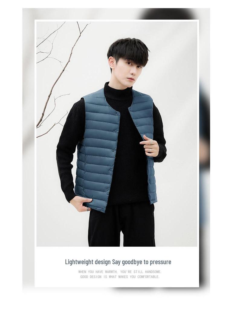 Men's 90% Down Solid Color V-Neck/Round Neck Vest Plus Size Jacket