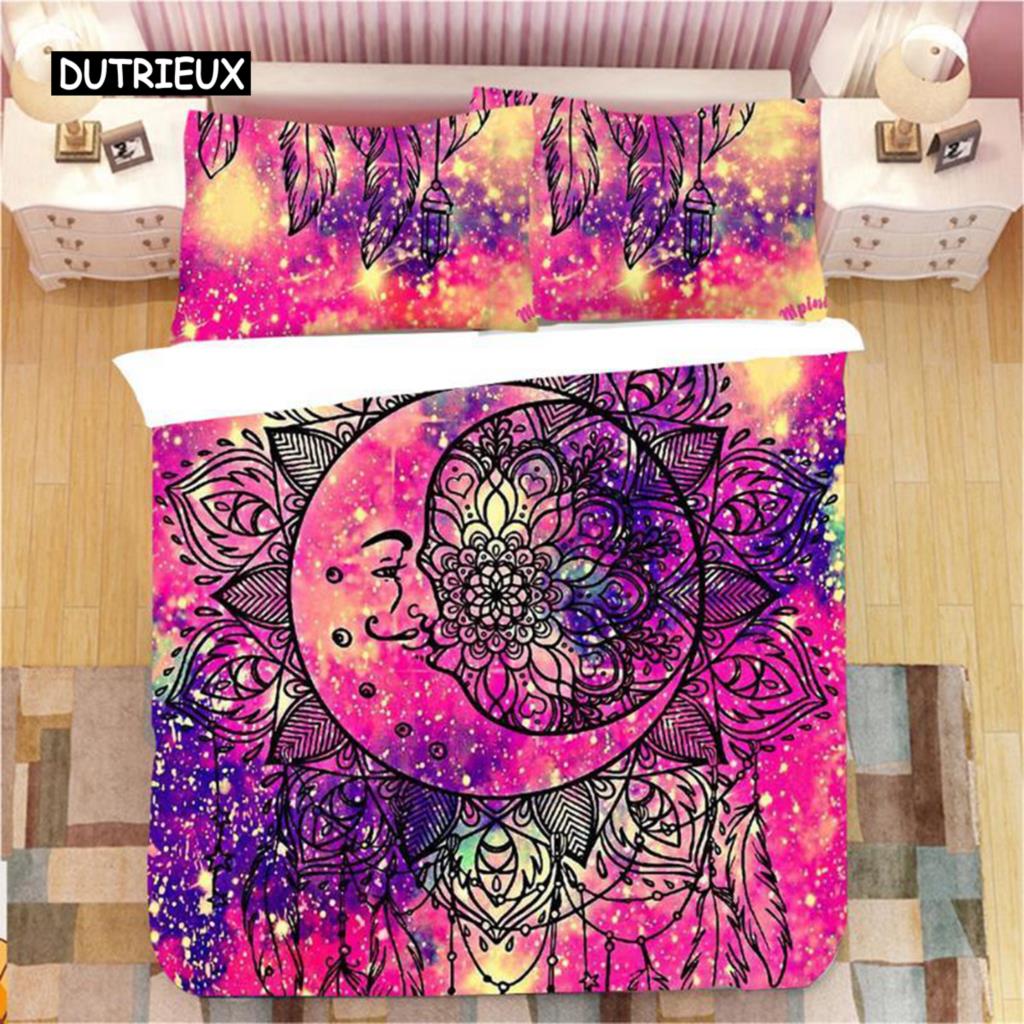 Dream Catcher Duvet Cover Set King Double Pink Starry Universe Queen Size for Kids Girls Comforter Cover Microfiber Quilt Cover