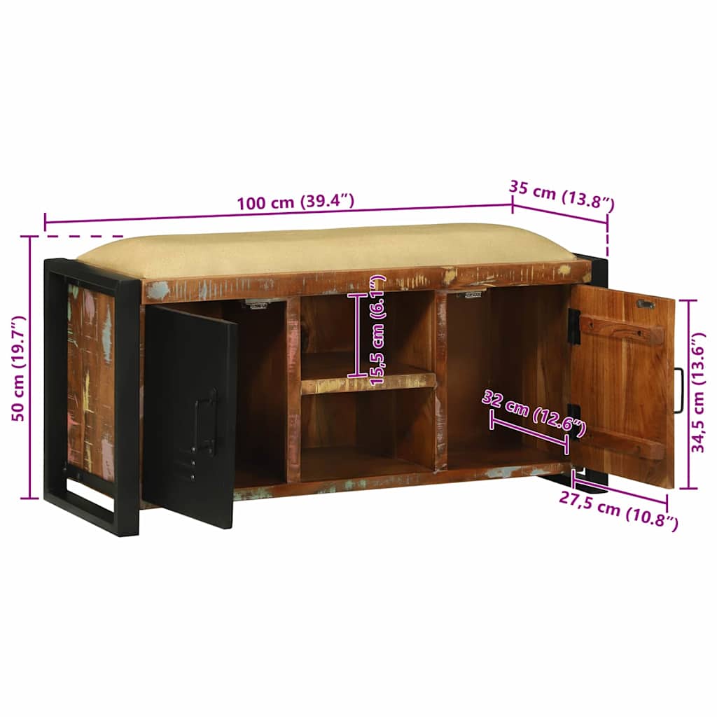 Storage Bench Multicolored 100 X 35 X 50 Cm Solid Reclaimed Wood
