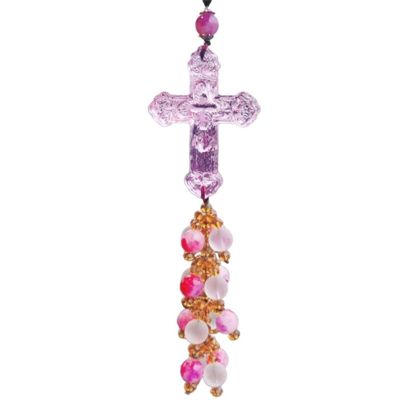 Crystal Cross Pendant Decorative Charm Ornament Crafts Household Decoration for Indoor Outdoor Traveling Car Decoration