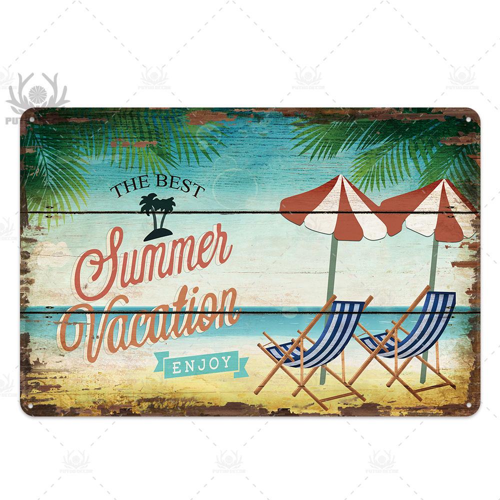 Beach Tin Sign Plaque Metal Vintage Summer Metal Wall Sign Beach Decor for Beach Bar Beach House Seaside Decorative Plate