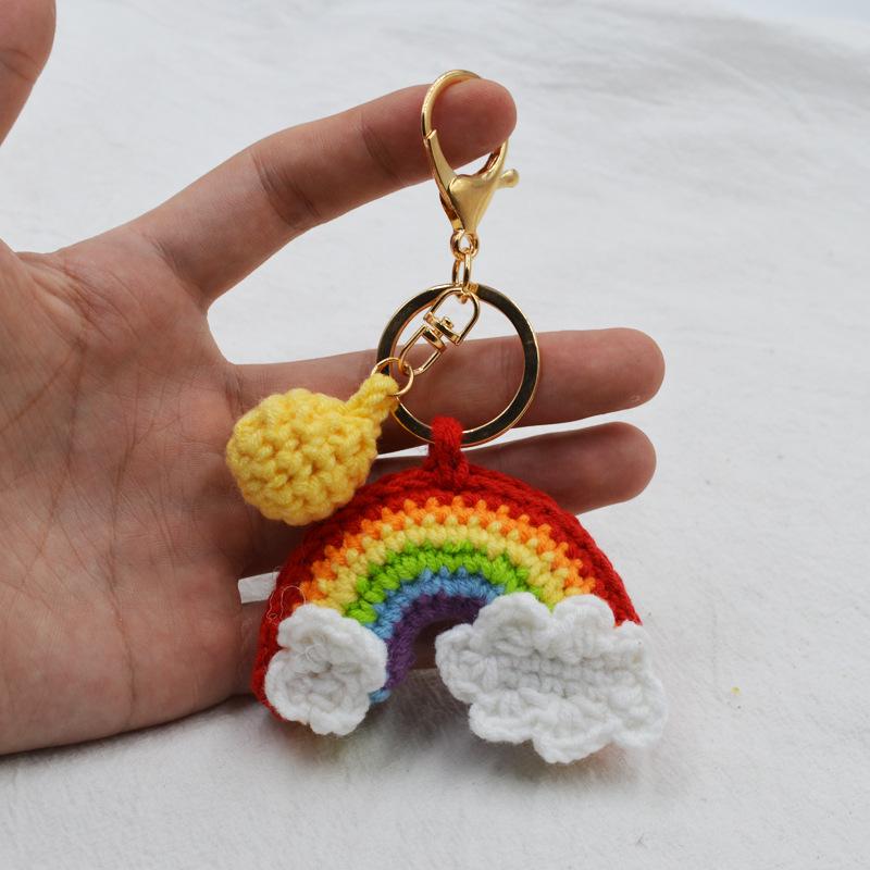 Rainbow Knitted Flower Keychain: Cute Friend Gift