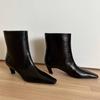 Leather Niche French Thin Boots Small Square Head Thin Heel Small Naked Boots Women's 2025 Autumn and Winter Versatile Cat and Short Boots Women's 