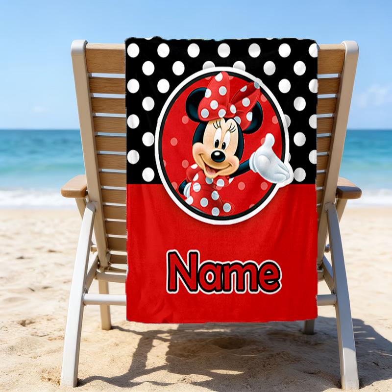 1pc Minnie18 Beach Towel with Custom Name, Beach/Swimming/Bath/Picnic/Camping Towel, Suitable for Seaside Beaches