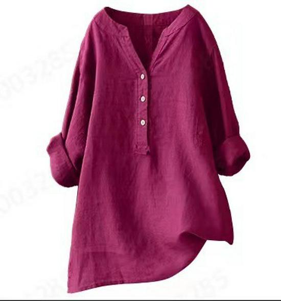 Europäisches und amerikanisches Damen-Top aus Baumwolle und Leinen, locker geschnitten, einfarbig, Modell 2021