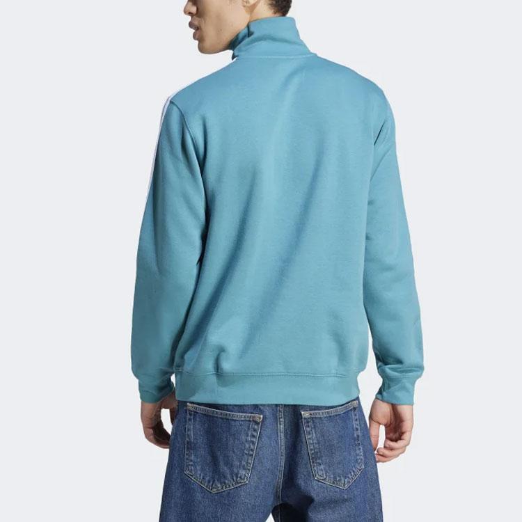 Adidas Originals Three Stripes Color Block Logo Stand Collar Long Sleeve Sweatshirt Men Sweatshirt Blue IL2499