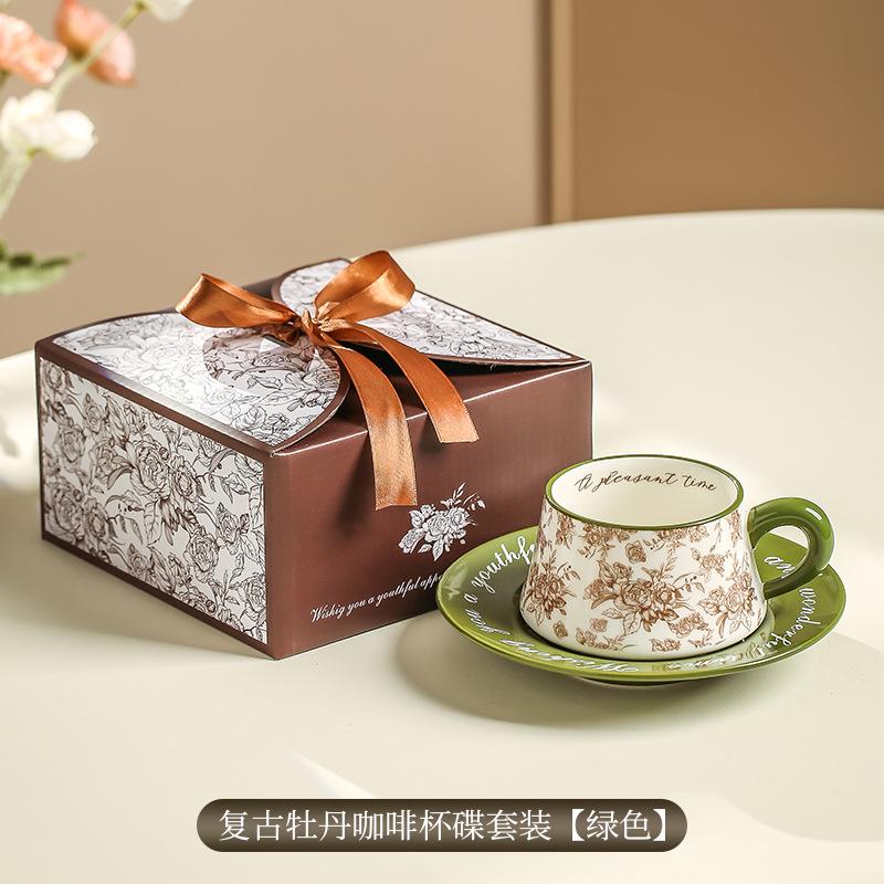 

Французская Красота Цветок Кофейная Чашка С Блюдцем Подарочная Коробка Английская Ретро Кофейная Чашка Красная Праздничная Чашка Сувенир 260ml