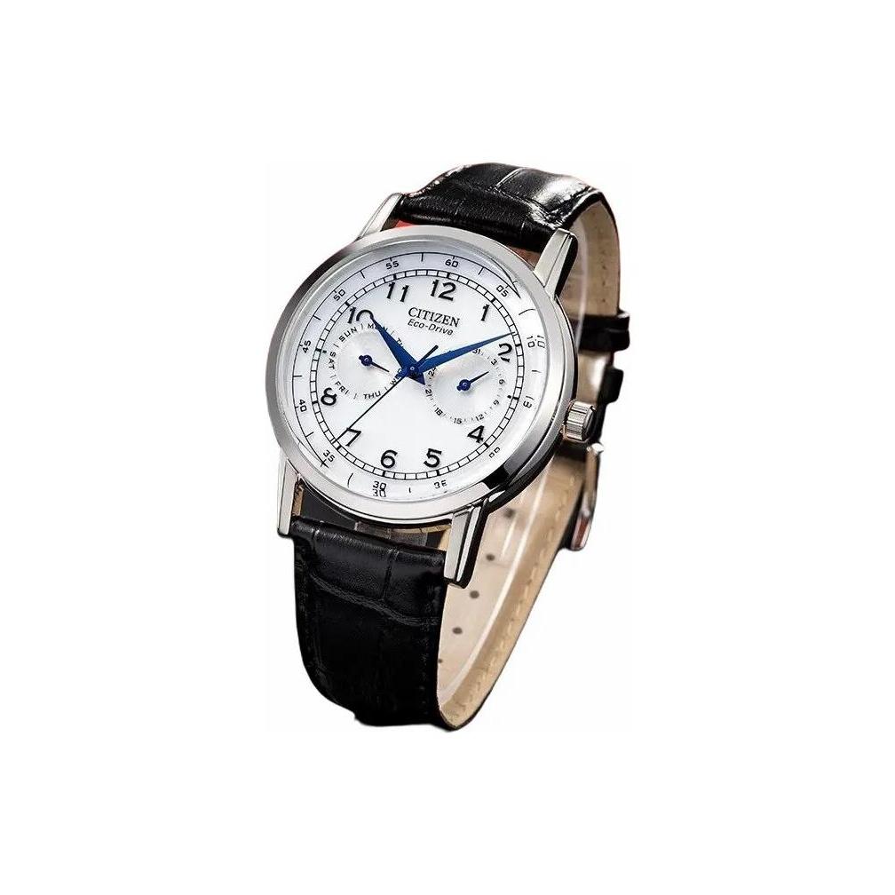 Citizen 30 Meters Water Resistant Eco-Drive Quartz Watch Leather Strap Men Watches White AO9000-06B