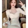 Trendy Spicy Girl Furry Halter Square Neck Long-Sleeve Base Layer Top