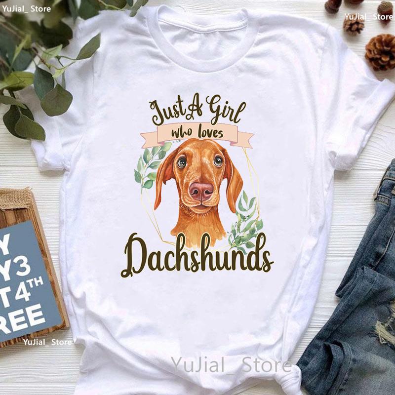 

Watercolor Just A Girl Who Loves Dachshund Graphic Print T Shirt Women Kawaii Dog Lover Tshirt Femme White Funny T-Shirt Female XXXL білий