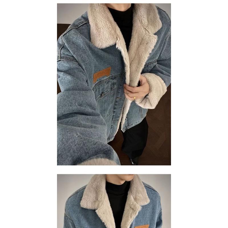 Men's Trendy Japanese-Style Thickened Lambswool Denim Jacket