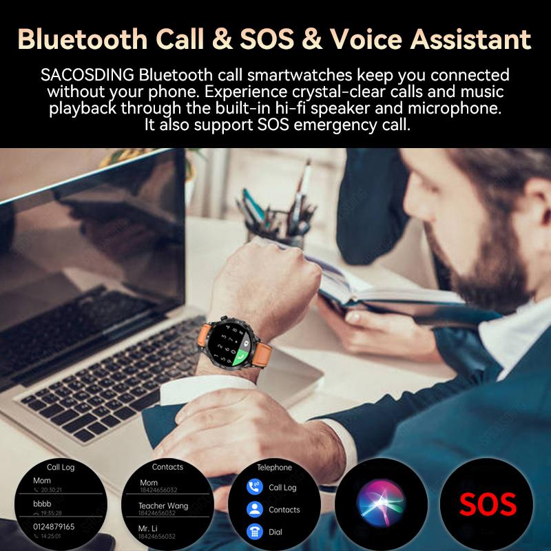 Chytré hodinky SACOSDING, krevní tlak, krevní kyslík, kyslík, EKG+PPG, zdraví, chytré hodinky 1,43" HD AMOLED Bluetooth volání SOS hodinky chytré