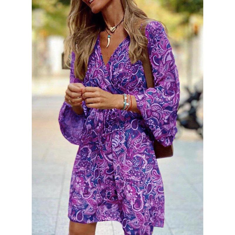 Summer Mid-waist Pullover Midi Skirt Short-sleeved Printed Loose Dresses