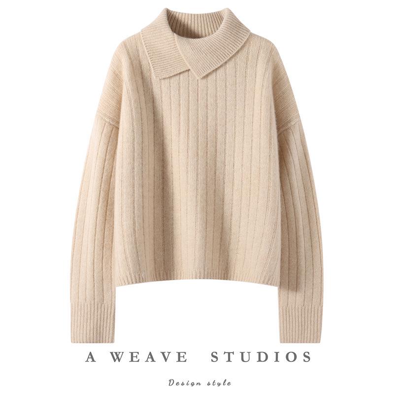 Elegant French Half-High Collar Cashmere Sweater for Women - Thickened for Autumn/Winter, Warm and Stylish, Perfect for Outdoor Wear