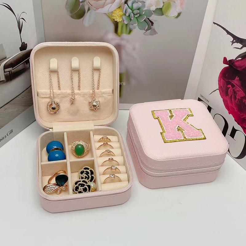 Mini Jewelry Storage Box Bridesmaid Gift Ideas Travel Jewelry Case Initial Letter with Name Birthday Party Box Mother's Day Gift