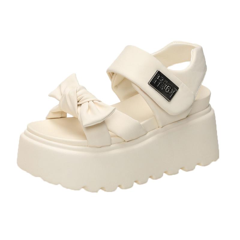 Fashion Women Summer High Platform Sandals 8CM Wedges Leather Chunky Slippers 2025 Outside Ankle Strap Sandals Beach Casual Slides Woman