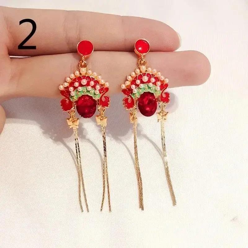 

1 пара серег с кисточками в китайском стиле, ретро, длинные серьги в виде оперного лица, женские, для личности, темперамент интернет-знаменитости 2