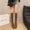 2025 New Winter Women Stretch Modern Boots Leopard Print Shoes Ladies Sexy High Heel Long Booties