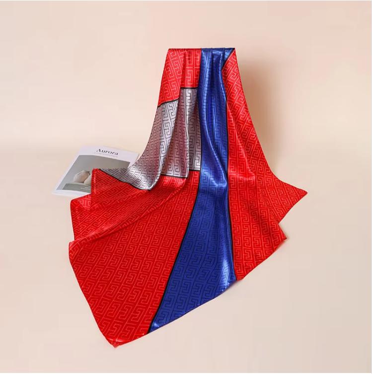 Large Square Vintage Summer Polyester Headscarf New Fashionable Hair Tie Geometric Lines Matching Colors Traditional Scarf Shawl