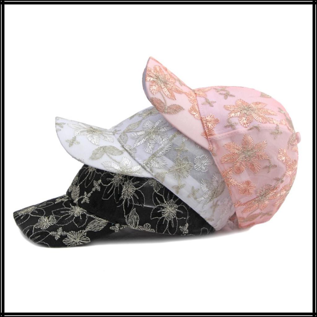 Baseball Girly CZ126 [White Fang] Hat, Cap, Cap, Brim, Flower, Embroidery, Lace, Cute, Women's, (Pink)