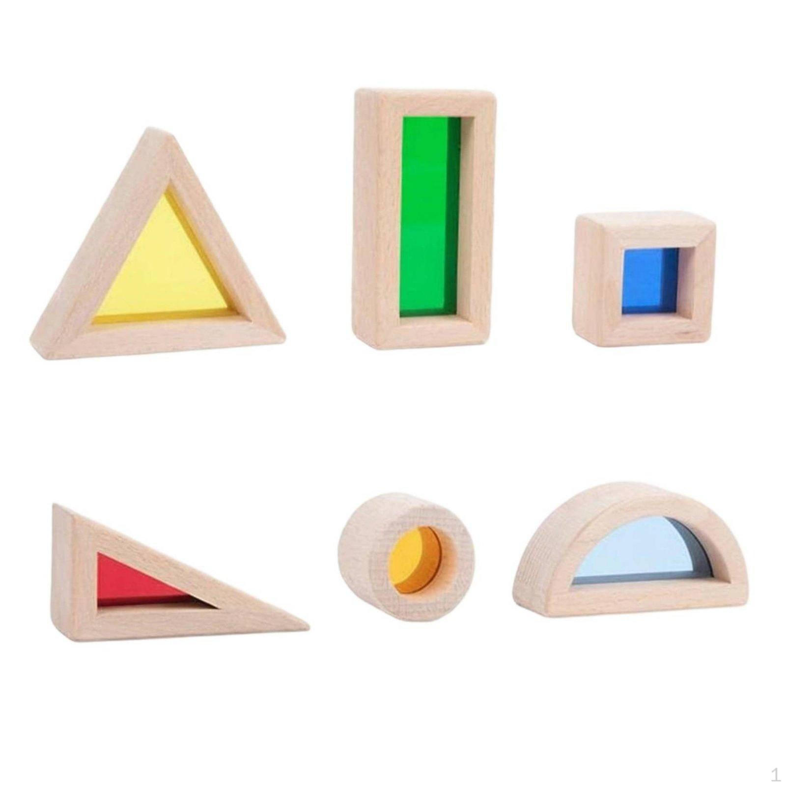 6 Pieces Rainbow Acrylic Building Blocks Shape Recognition Wooden ChildCentered