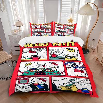 3pcs Sanrio Hello Kitty Quilt Set Soft and Comfortable Bedroom, Guest Room and Dorm Decor Bedding Set W097