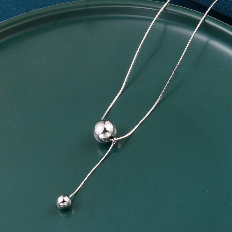 S925 Sterling Silver Round Bead Pendant Necklace - 2026 Women's Stylish Clavicle Chain