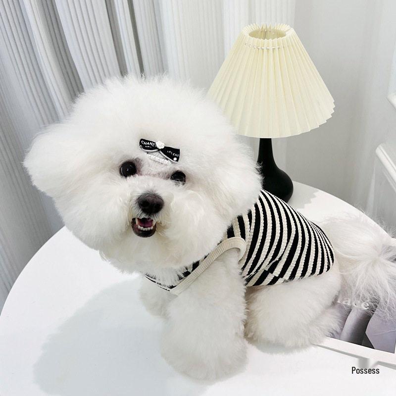 Spring & Autumn Cotton Striped Dog Vest - Comfortable Leash-Pulling Outfit for Teddy, Bichon, Small & Medium Dogs