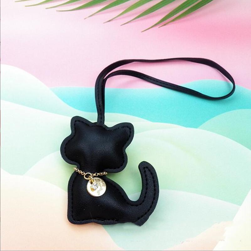 Fashion PU Leather Cat Pendant Keychain Cute Animal Keyring Women Bag Charm Handbag Hanging Decoration For Girl Gifts