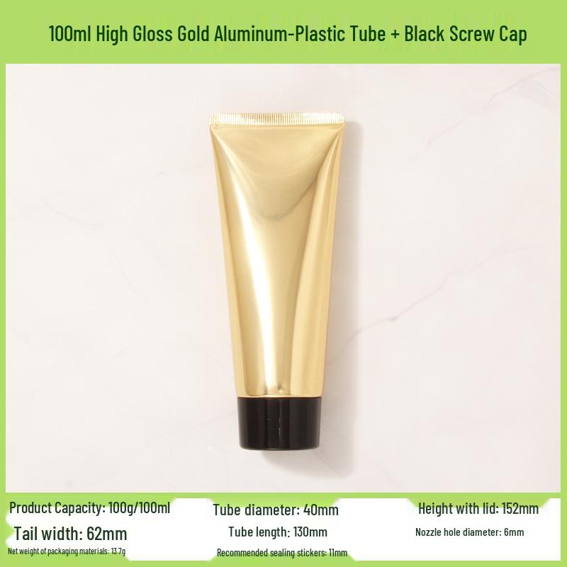 In Stock 100ml/100g High Gloss Gold-Silver Aluminum-Plastic Cosmetic Tube with Acrylic Cap - Refillable PE Empty Bottle