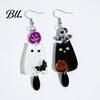 Cute Ghost Cat Jewelry Set 1 Pair Acrylic Halloween Earrings, Black White Drop Dangle Earrings with Charming Holiday Gift for Her Witch Hat