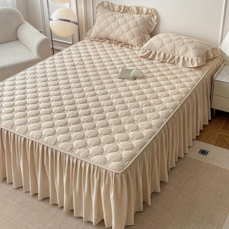 

Покрывало-юбка на кровать класса А, из приятного к коже, стираемого хлопка: Толстая нескользящая простыня с оборками, всесезонный универсальный чехол против грязи 1.8m Skirt Set: Skirt 180x200cm, 2 Pillowcases