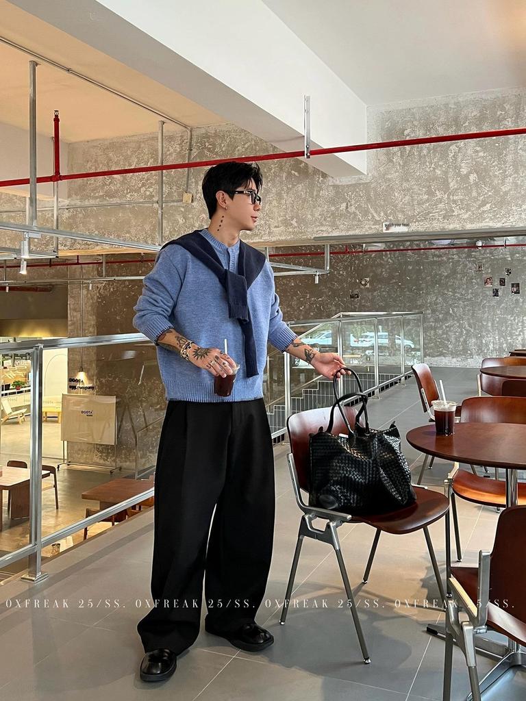 Men's Korean Style Color Block Two-Piece Shawl Knit Sweater - Fashionable Spring/Autumn Age-Reducing Outfit
